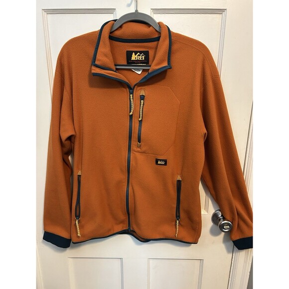 REI Co-op Trailsmith Polartec Fleece Men's M Basic Hiking Jacket Orange Zip-Up - Picture 1 of 8